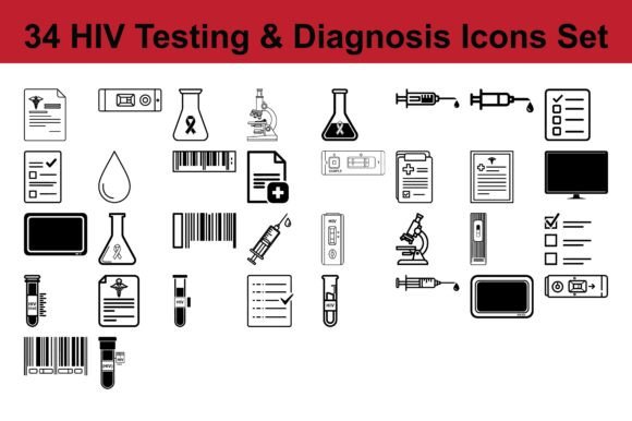 34 HIV Testing Diagnosis Icons Set