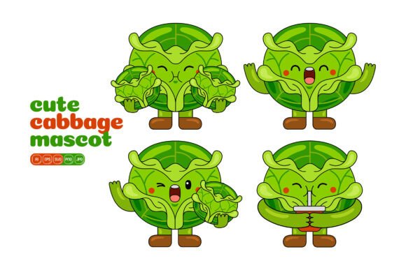 Cute Cabbage Mascot Vector Pack 03