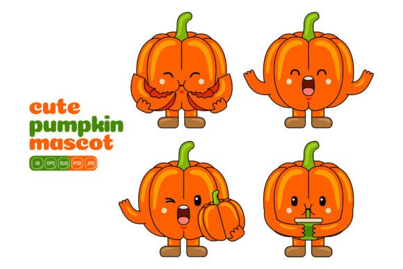 Cute Pumpkin Mascot Vector Pack 04