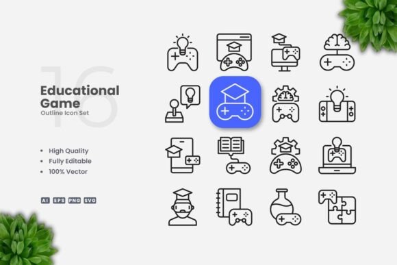 Educational Game Outline Icons for Creative Projects