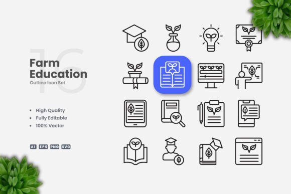 Farm Education Outline Icons for Streamlined Design Workflows