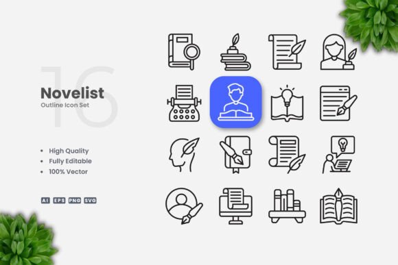 Novelist Outline Icons: Simple Design for Every Need