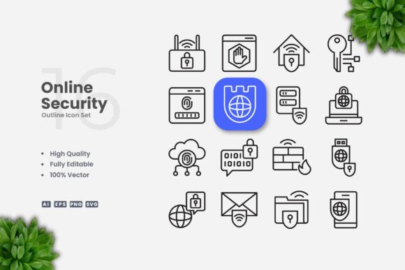 Online Security Outline Icons: Simple and Clean Design