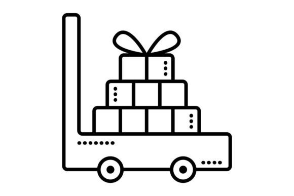Trolley with Load Black Line Icon